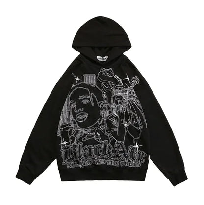 American Graffiti Print Hooded Sweater for Men