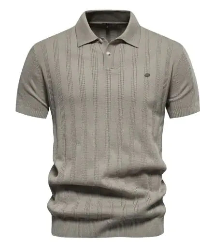 Ribbed Knit Polo Shirt for Men