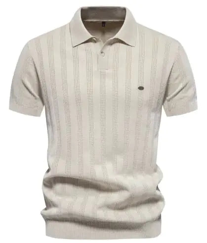 Ribbed Knit Polo Shirt for Men