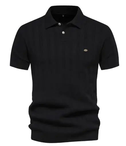 Ribbed Knit Polo Shirt for Men