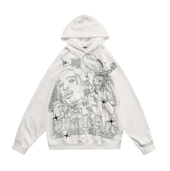 American Graffiti Print Hooded Sweater for Men