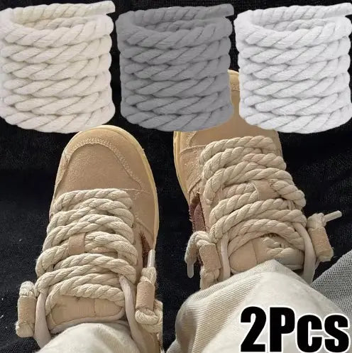 2pcs Wide Cotton Round Shoelaces for Men & Women